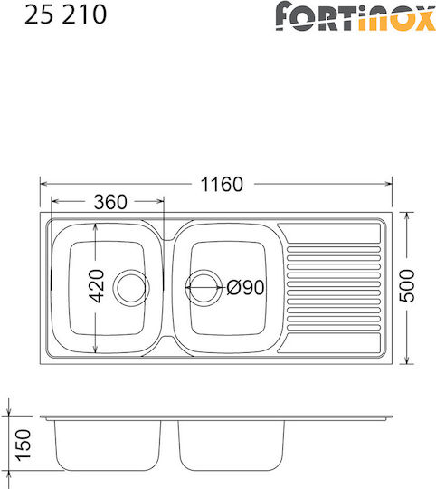 Fortinox Valley 25210 Drop-In Inox Satin Finish 116x50cm Silver Fortinox Valley 25210 Drop-In Inox Satin Finish 116x50cm Silver