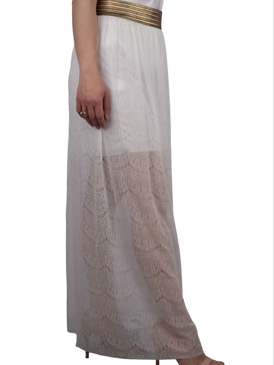 MAXI SKIRT LACE SKIRT WITH ELASTIC WHITE