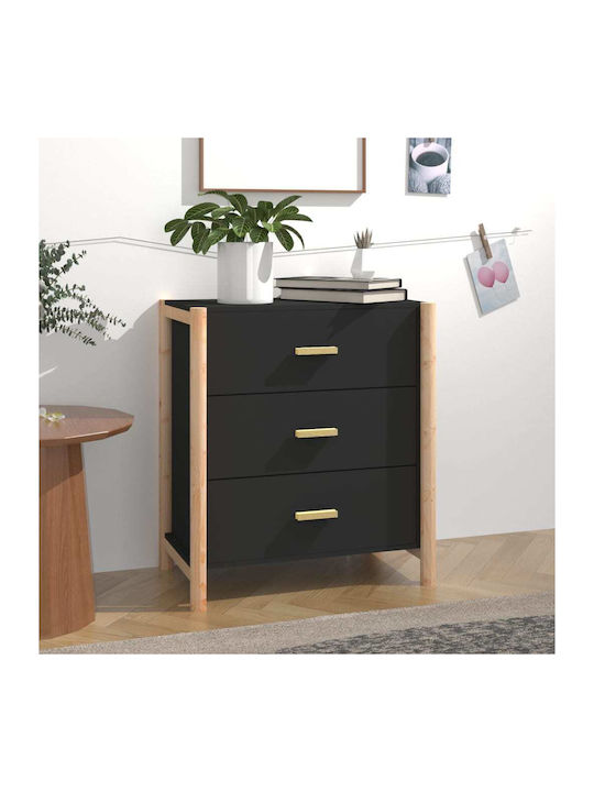 Chest of Drawers of Solid Wood with 3 Drawers Black 62x38x70cm