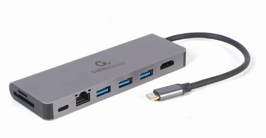 Cablexpert USB-C Docking Station με HDMI 4K PD Ethernet Γκρι (A-CM-COMBO5-05)