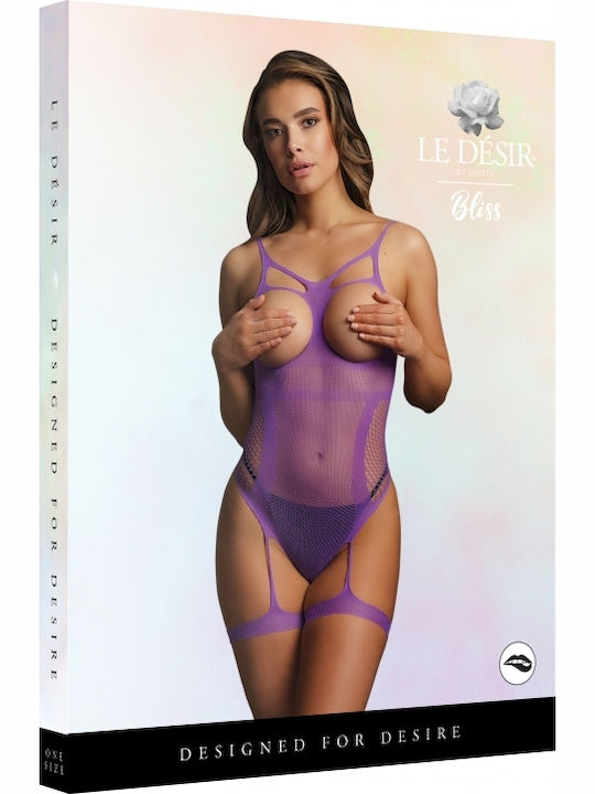 Le Désir Sexy Κορμάκι Διχτυωτό με Ζαρτιέρες Μωβ