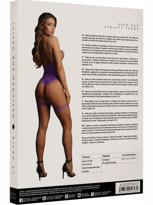 Le Désir Sexy Κορμάκι Διχτυωτό με Ζαρτιέρες Μωβ