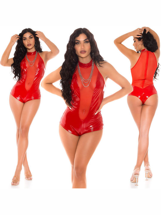 Kinksters Sexy Κορμάκι με Διαφάνεια Κόκκινο