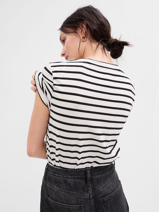 GAP Women's Summer Blouse Short Sleeve Striped White