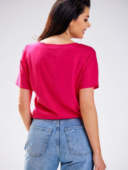 Awama Damen Sommer Bluse Kurzärmelig Rosa