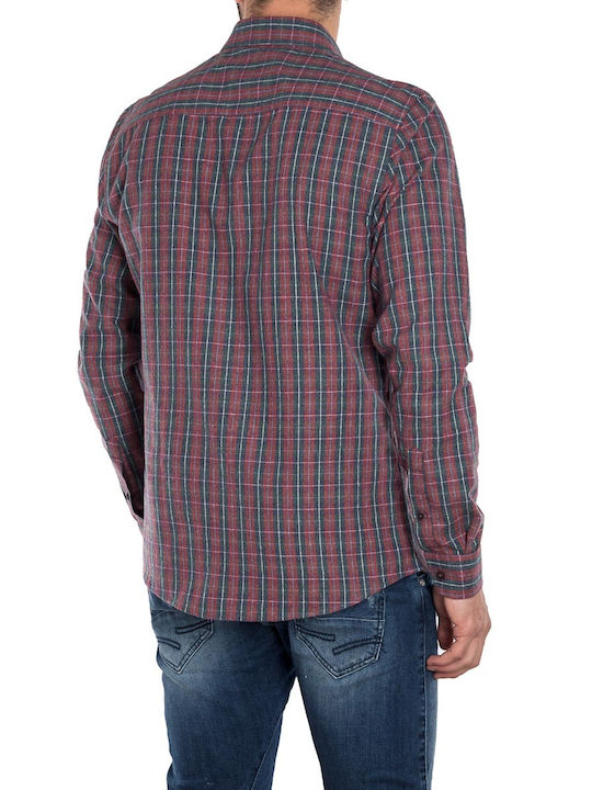 Garage Fifty5 Men's Shirt Long Sleeve Checked Red