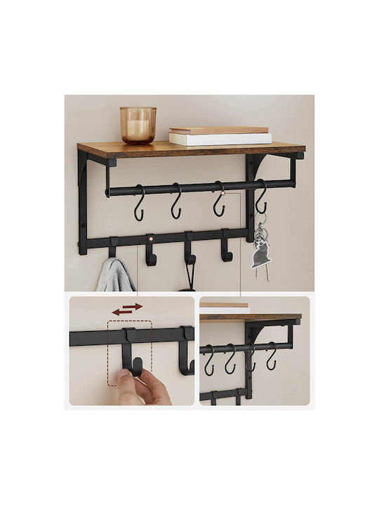 Vasagle Antique Wooden Wall Hanger 8 Hooks Brown 40x24x24cm