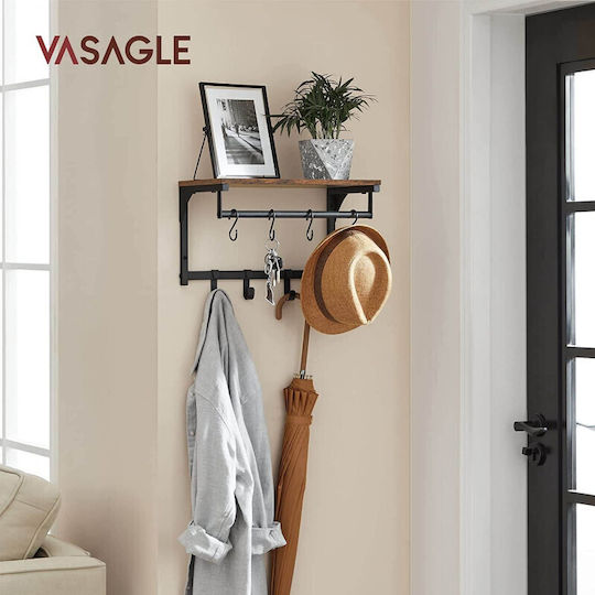 Vasagle Antique Wooden Wall Hanger 8 Hooks Brown 40x24x24cm