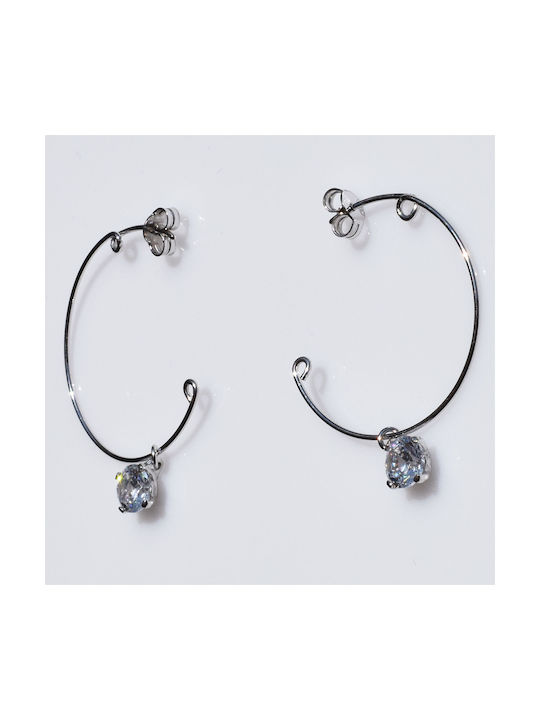 Bizoutaki Earrings Hoops made of Silver with Stones