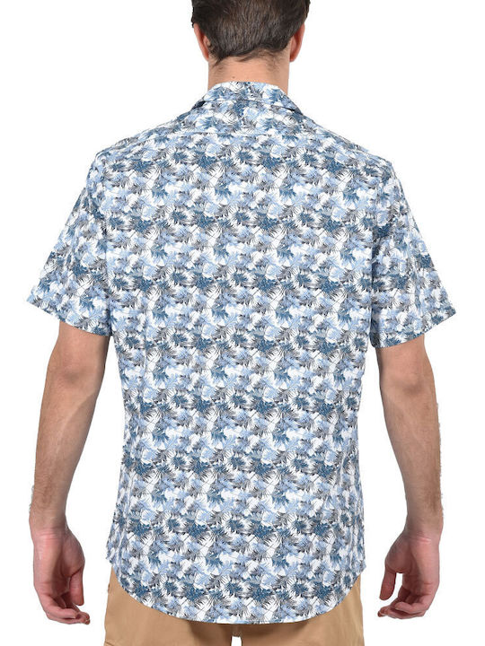 Dors Men's Shirt Short Sleeve Cotton Floral Blue