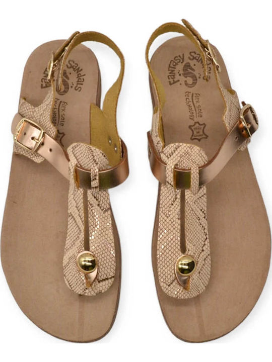 Marlena Leather Women's Flat Sandals Anatomic Rosegold Lizard
