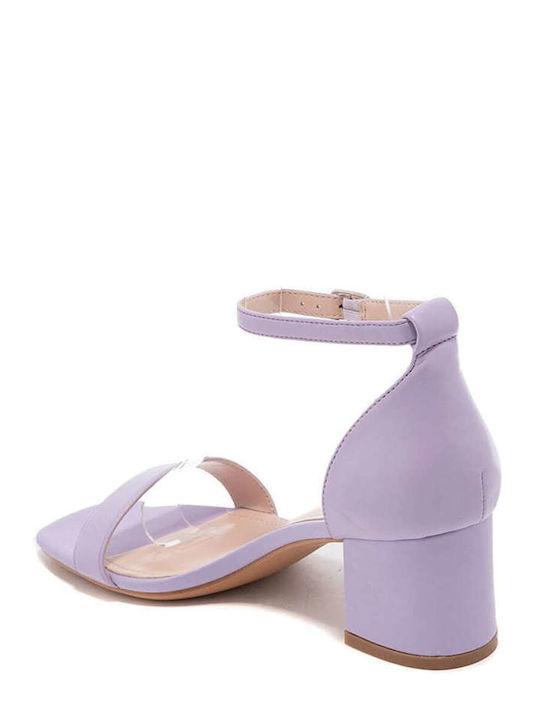 Keep Fred Synthetic Leather Women's Sandals with Ankle Strap Purple with Thin Medium Heel HIL-014-LILA