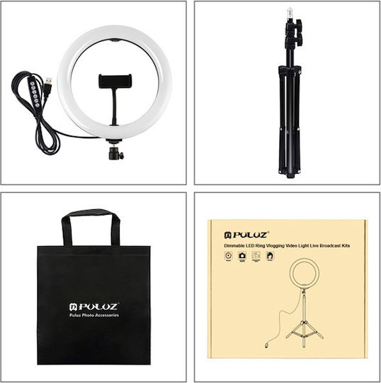 Puluz LED Ring Light Dimmable-Adjustable Color Temperature RGB Ring Light 26cm με Τρίποδο Δαπέδου και Βάση για Κινητό