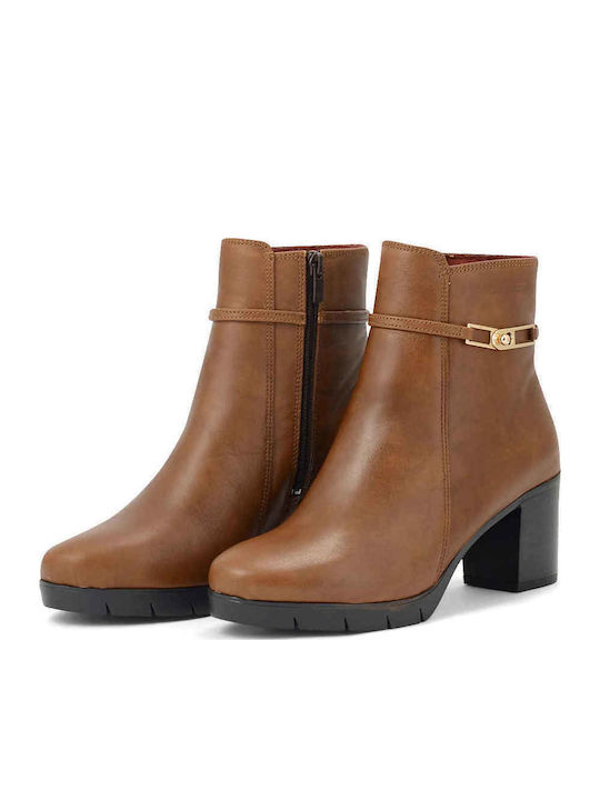 Leather Women's Chelsea Boots with Medium Heel Tabac Brown