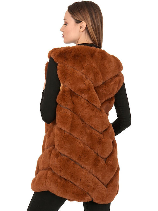 Women's Sleeveless Long Fur Brown