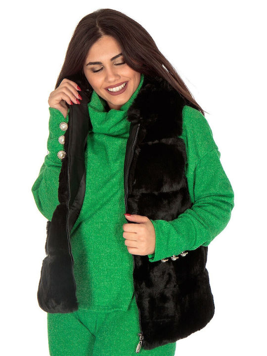 Women's Sleeveless Short Fur Black