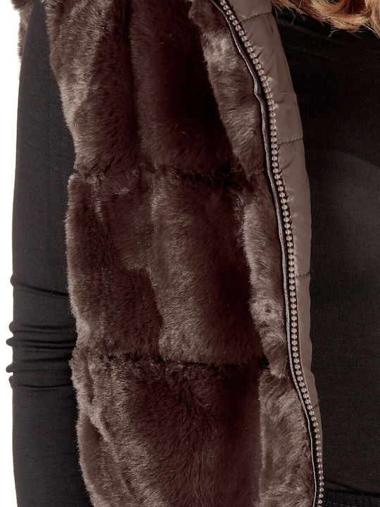 Women's Sleeveless Long Fur Brown