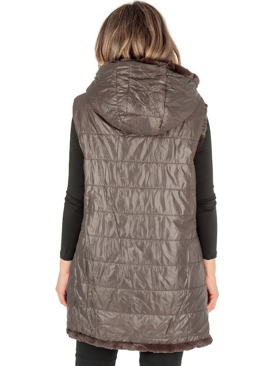 Women's Sleeveless Long Fur Brown