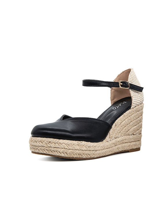 Plato Platforme dama în stil espadrile Negre