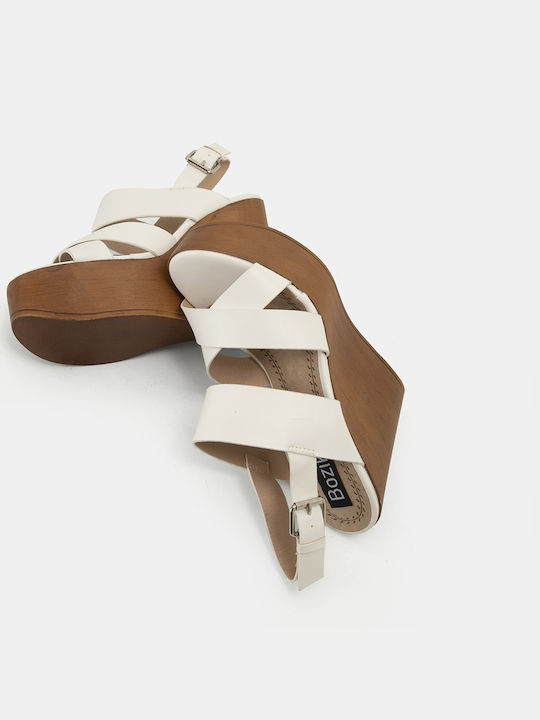 Bozikis Women's Synthetic Leather Platform Shoes White