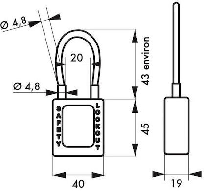Thirard Plastic Padlock with Cable with Key 38mm Orange 1pcs
