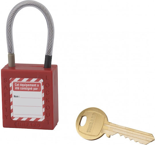 Thirard Plastic Padlock with Cable with Key 38mm Red 1pcs