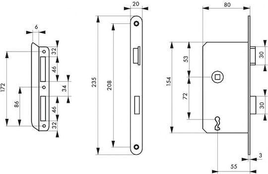 Thirard Recessed Lock Mesoportas with Center 8mm Silver