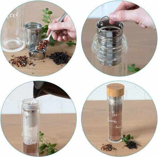Navaris Live Laugh Love Bottle Water Glass with Screw Cap Transparent 500ml