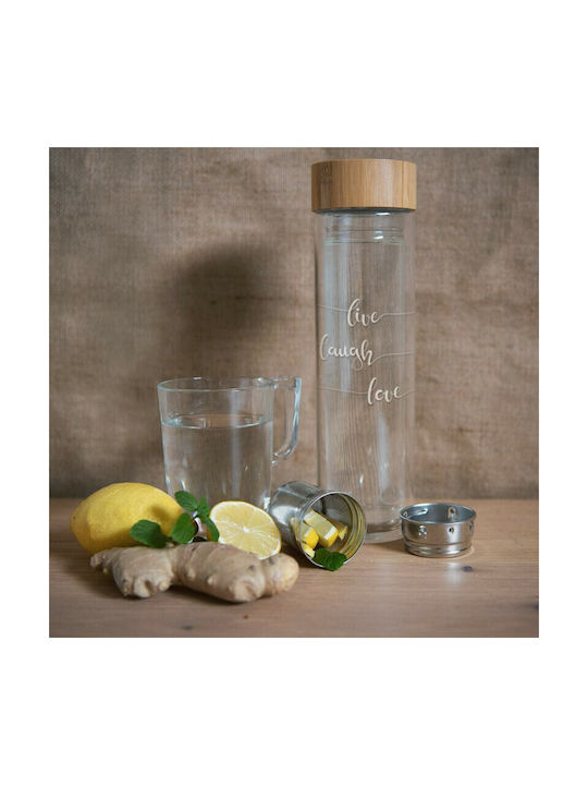 Navaris Live Laugh Love Bottle Water Glass with Screw Cap Transparent 500ml