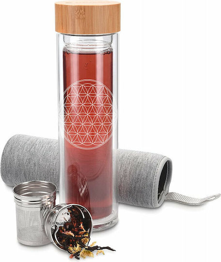 Navaris Flower Life Bottle Water Glass with Screw Cap Transparent 450ml