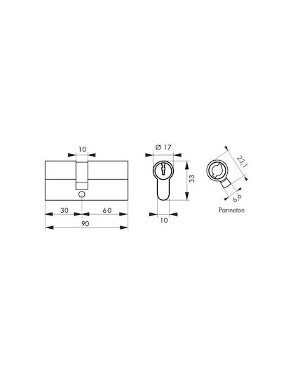 Thirard Lock Cylinder Security 90mm (30-60) with 5 Keys Silver