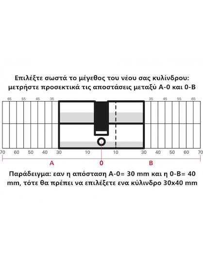 Thirard Lock Cylinder Security 70mm (30-40) with Knob and 4 Keys Silver