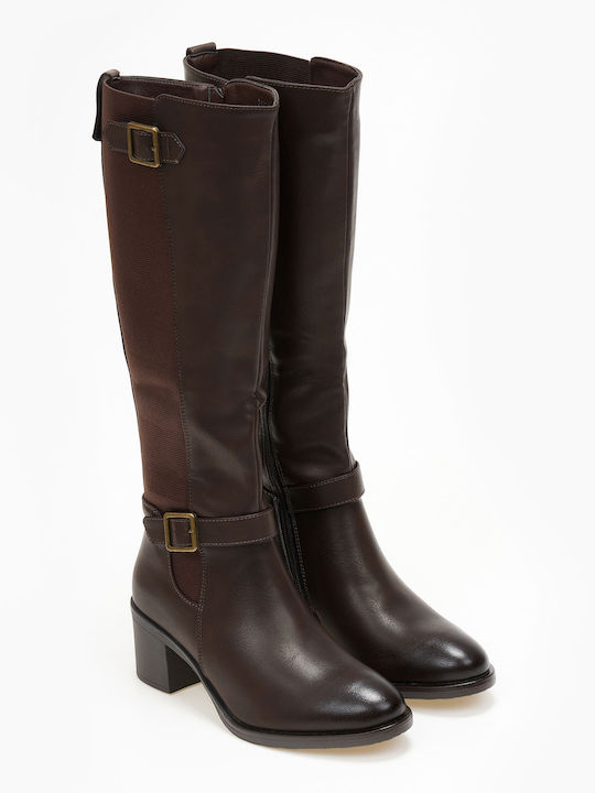The Fashion Project Medium Heel Riding Boots with Rubber Brown