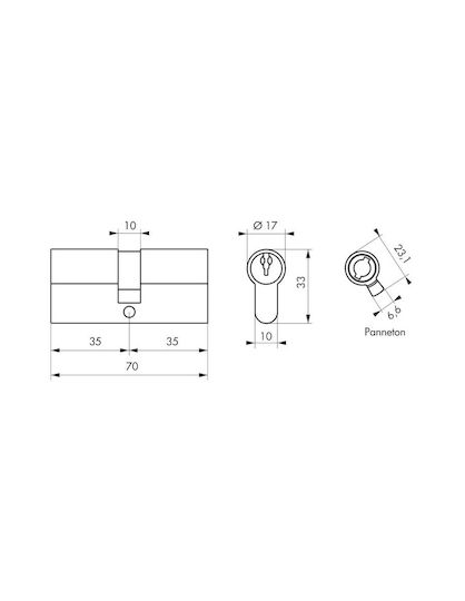 Thirard Lock Cylinder 70mm (35-35) with 3 Keys Gold