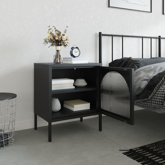 Комод Метален със Стъклената Повърхност Черен 50x35x60см