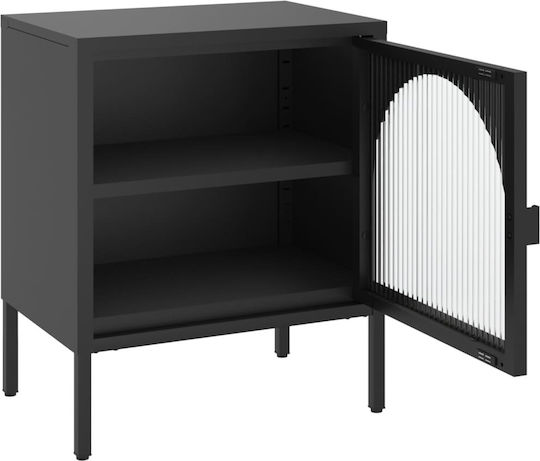 Комод Метален със Стъклената Повърхност Черен 50x35x60см