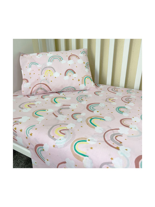 Bunny Bebe Seturi de cearșafuri pentru bebeluși Pentru Patut Bumbac cu Cauciuc Curcubeu Roz 70x140buc 3buc