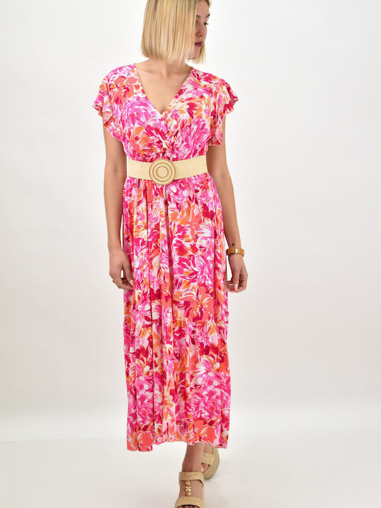 Potre Summer Midi Dress Wrap with Ruffle Pink