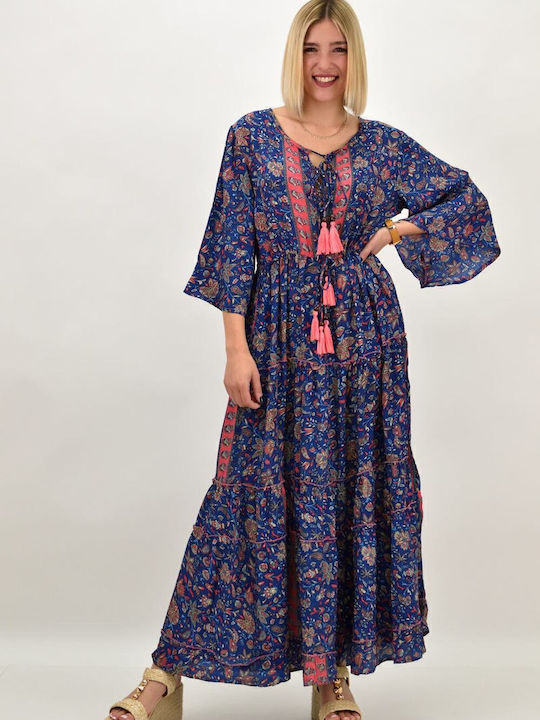 Summer Maxi Dress with Ruffles Navy Blue