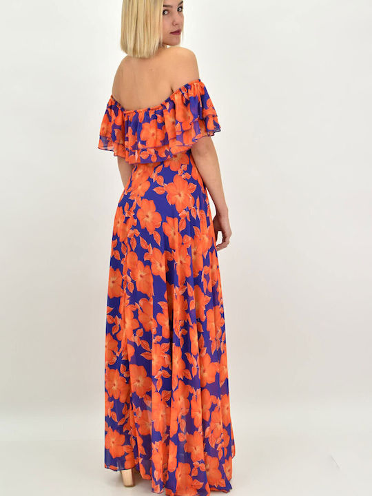Καλοκαιρινό Maxi Φόρεμα για Γάμο / Βάπτιση Strapless Πορτοκαλί