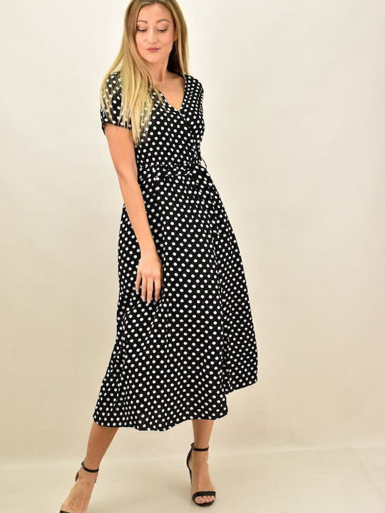 Sommer Midi Kleid Wickel Schwarz