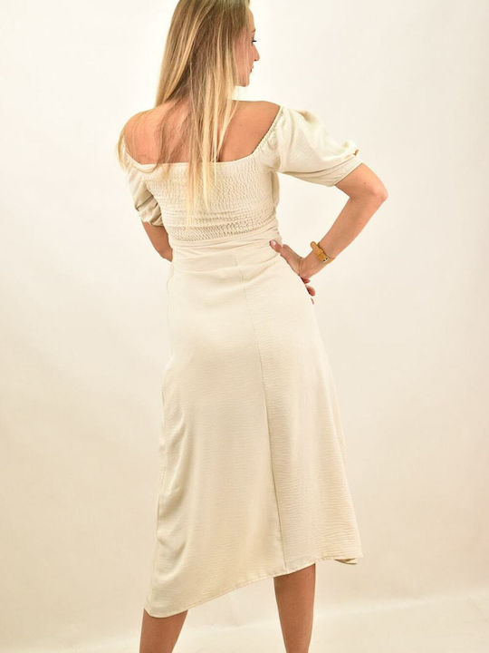 Summer Midi Shirt Dress Dress Beige