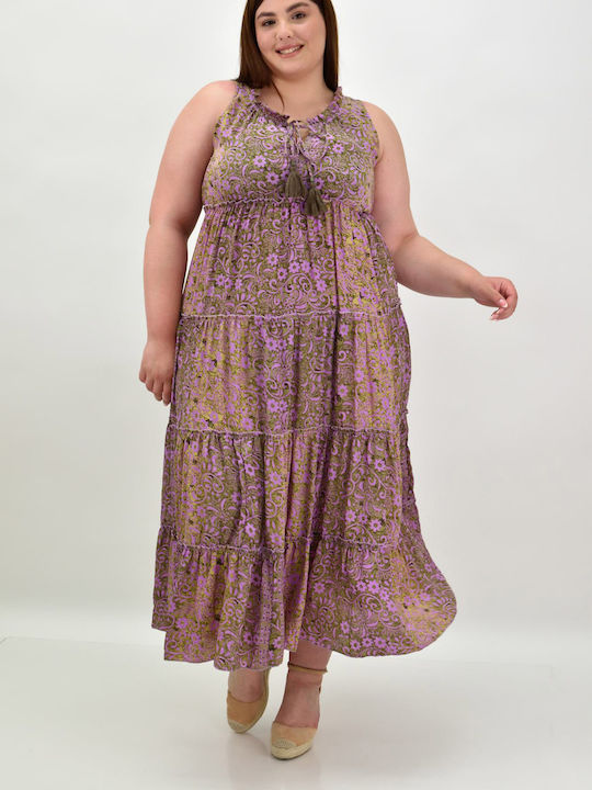 Potre Summer Maxi Dress with Ruffle Purple