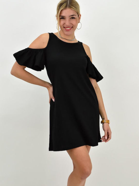 Potre Summer Mini Dress with Ruffle Black