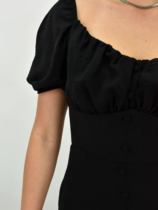 Summer Midi Shirt Dress Black