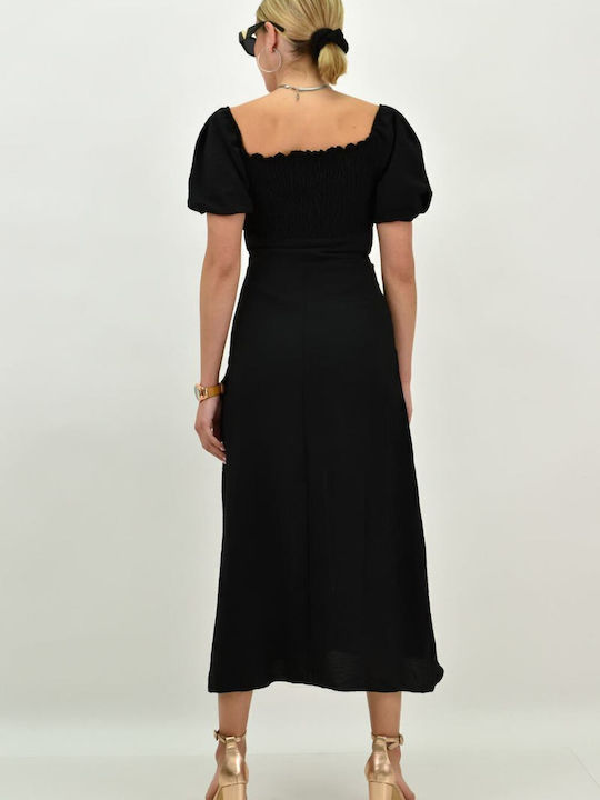 Summer Midi Shirt Dress Black