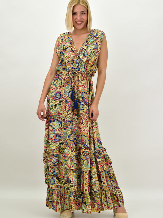 Summer Maxi Dress with Ruffle Beige