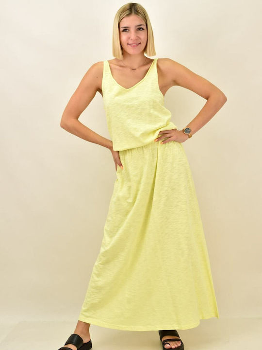 Potre Summer Maxi Athletic Dress Sleeveless Yellow