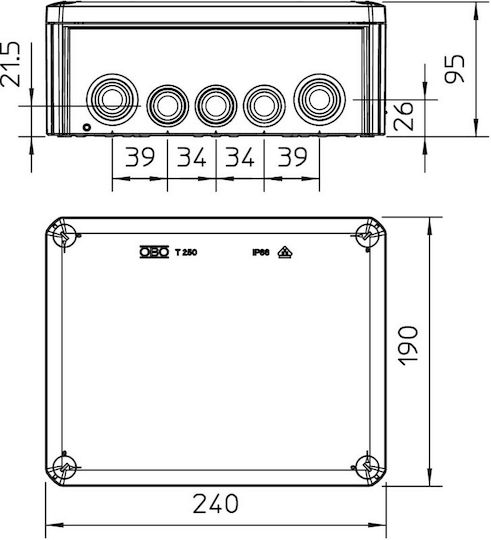 OBO Bettermann Surface Mounted Electrical Box Branching Watertight IP66 in Gray Color 6pcs