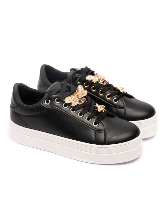 Malesa Damen Flatforms Sneakers Schwarz